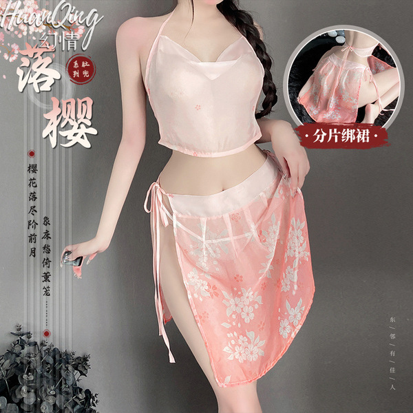 Vintage-inspired silk look belly dance bodice paired with a sheer lace sleepwear set featuring delicate floral patterns and s...