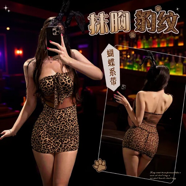 Leopard print sheer bustier set - sexy bodycon skirt & lingerie outfit for nightclub & party wear