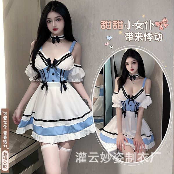 Cute & alluring maid costume set - no-remove design