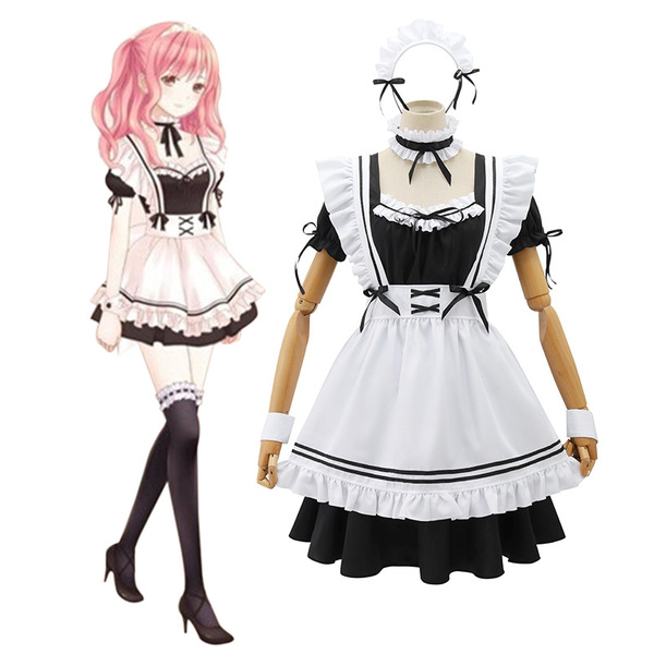 Miracle nikki cosplay maid dress - japanese soft lolita anime dress for women, plus size costume set featuring a black and wh...
