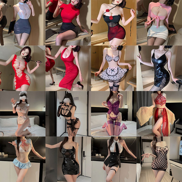 A collection of misty romance lingerie sets featuring sexy secretary and flight attendant outfits, showcasing bodycon sleep d...