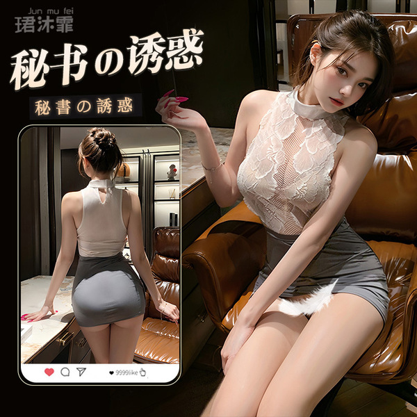 Seductive lace secretary skirt - sexy pure-delight bodycon mini skirt with elegant sheer details, showcased on a stylish mode...