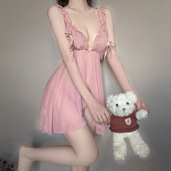 Seductive lace sleepwear set featuring a romantic floral design, perfect for a pure yet playful nightdress look.