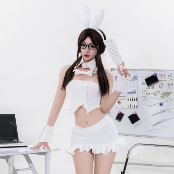 Sensual modest bunny girl outfit - pure & tempting womens crop top corset set, sexy sleepwear costume featuring bunny ears an...