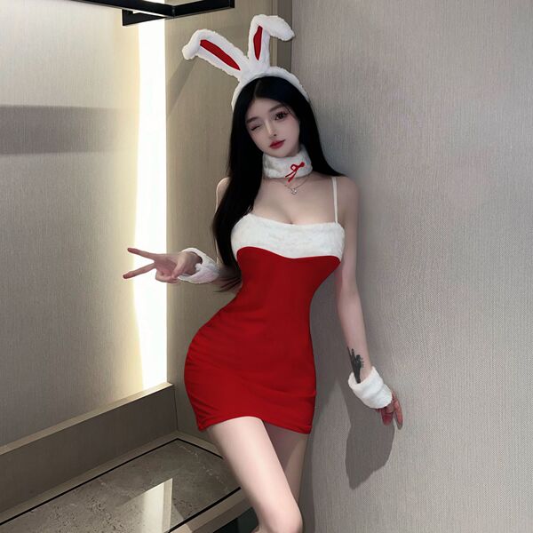 Sexy bunny girl costume set - christmas role play outfit, featuring a tight mini dress with bunny ears and matching accessori...