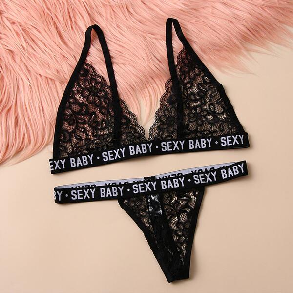 Sexy lace thong bra set - sheer tempting lingerie outfit for women, perfect for bedroom romance collection