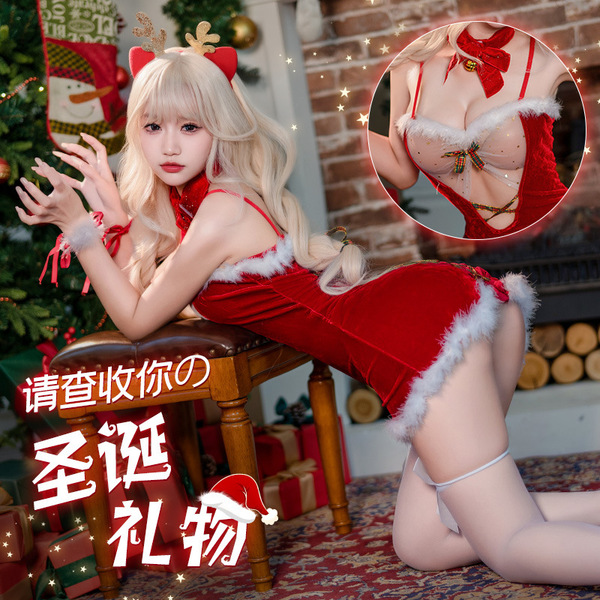 Sexy christmas costume set with reindeer headwear, perfect for womens holiday outfits