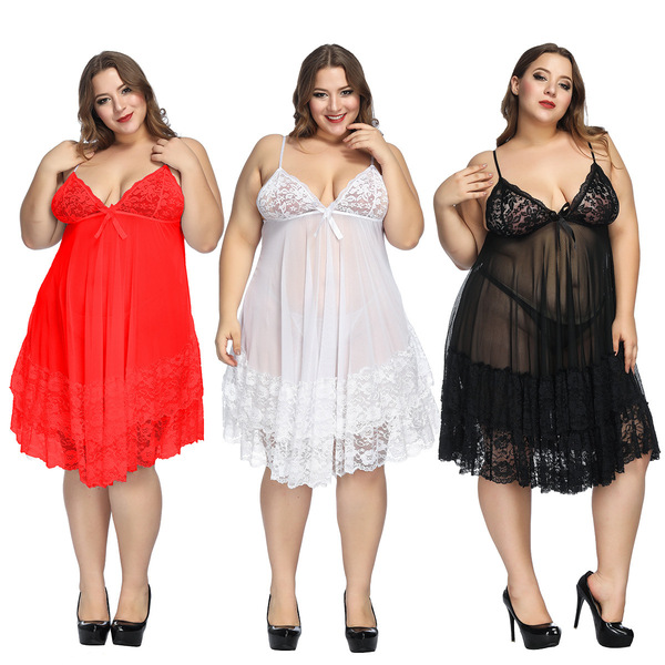 Sexy lace sleep dress for plus size women, elegant -style nightgown, busty and curvy friendly, up to 200 lbs.