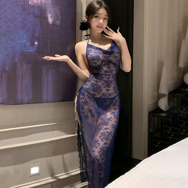 Plus Size Sensual Lace Nightgown - Modest Luxury High-Slit Sleep Dress 2025 Elegant Intimate Wear