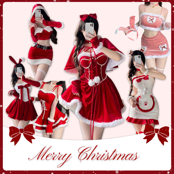 Red Lingerie Set 2025 New Year Outfit - Sexy Christmas Costume Sleepwear for Small Bust & Plus Size Women