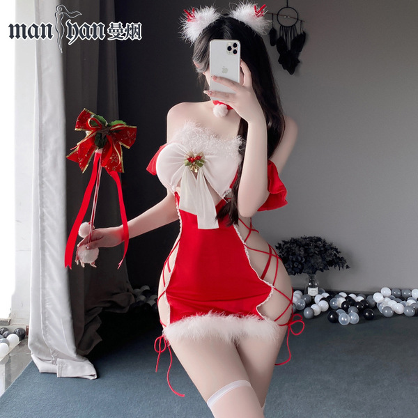 2025 New Year Red Sensual Bodysuit – Sexy Strapless Bandage Sleep Dress & Tight Costume Outfit