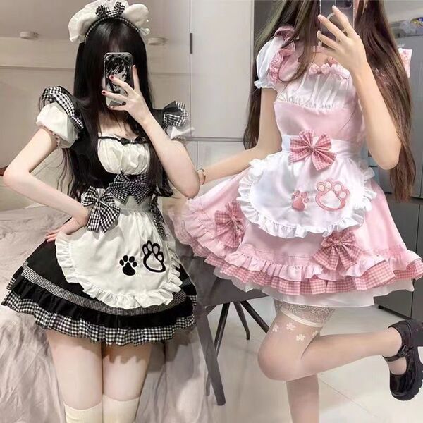 Adorable Maid Costume for Women - Kawaii Cat Lolita Dress, Japanese Anime Cosplay Outfit with Petticoat & Accessories