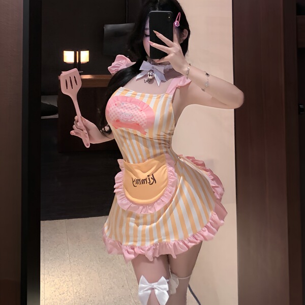 Charming Maid Costume Set - Sweet & Sexy Chef-Themed Lingerie with Apron, Cute Uniform Outfit for Role Play