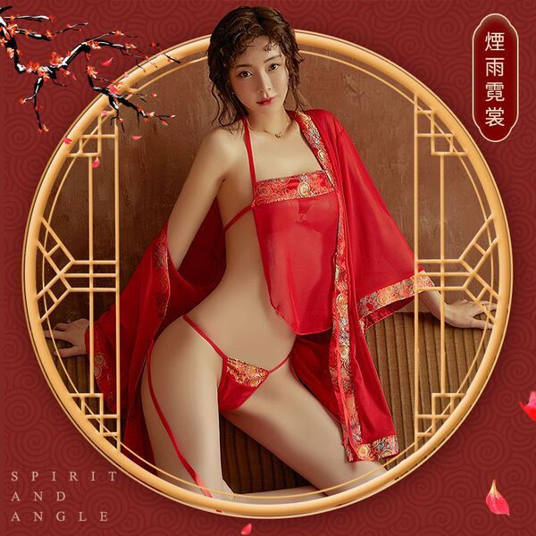Chinese-Inspired Transparent Lace Lingerie Set – Sexy Vintage Sleepwear & Seductive Costume Outfit