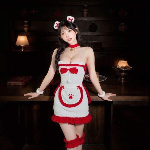 Sexy bunny costume for women featuring festive red and white design, perfect for role play, stage wear, or parties.