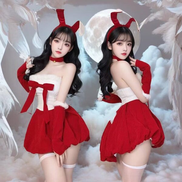 Christmas Bunny Costume for Women - Sexy Naughty Role Play Lingerie Dress, New Year Eve Outfit & Cosplay Ensemble