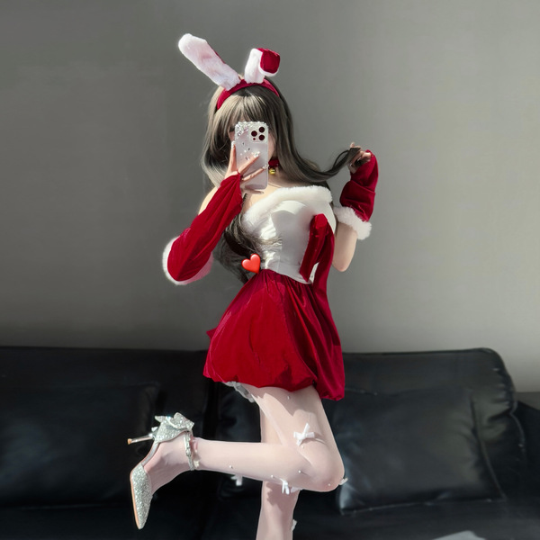 Golden Night Sexy Christmas Bunny Girl Costume - Seductive Lingerie Set with Bow & Wings
