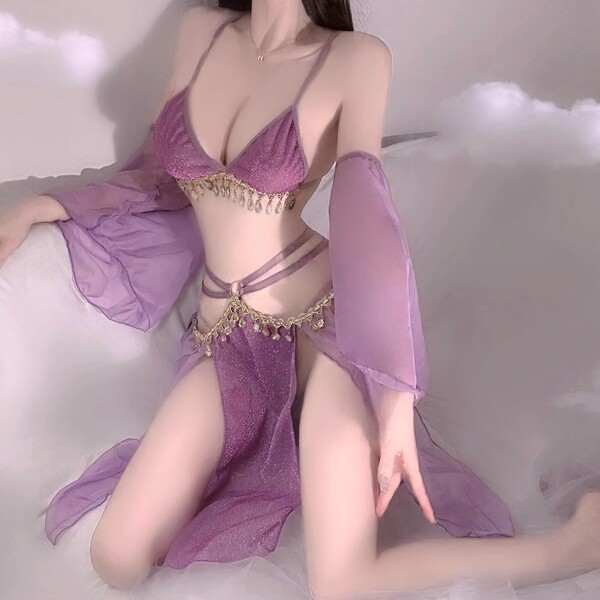 Gomeng vintage chinese lingerie set featuring a sexy hanfu-style design with lace and chiffon bodice, perfect for traditional...