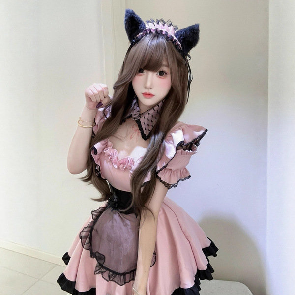 Japanese Cute Maid Costume for Women - Sweet Lolita Cat Girl Uniform with Lace Dress & Apron Set
