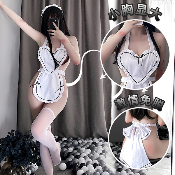 Japanese maid costume for women, sexy role play lingerie set featuring cute chef and housemaid outfits with heart details.