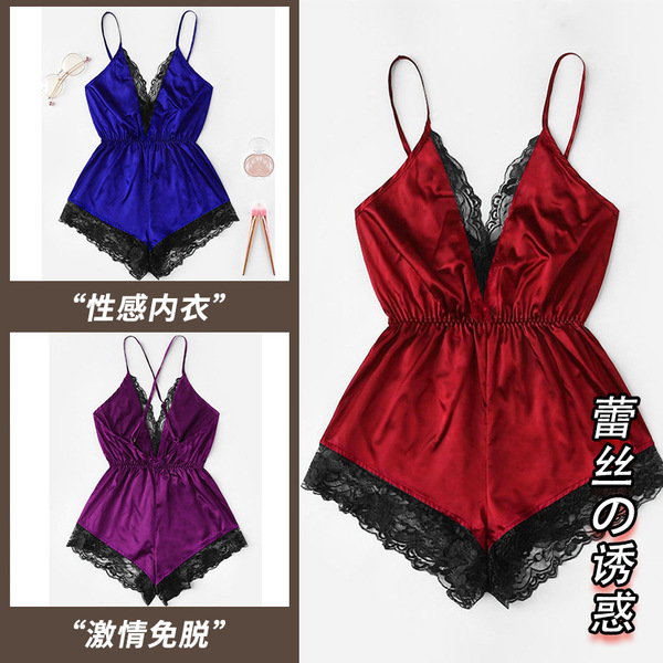 Lace sleep dress set - stylish european-inspired womens sexy sleepwear & loungewear in vibrant red, blue, and purple with bla...