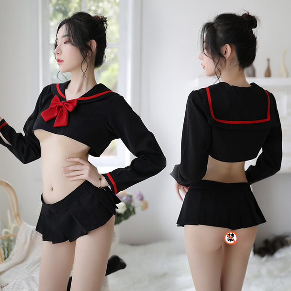Student Uniform Lingerie Set - Sailor Collar Long Sleeve Role Play Costume for Photoshoots & Nightclub Wear