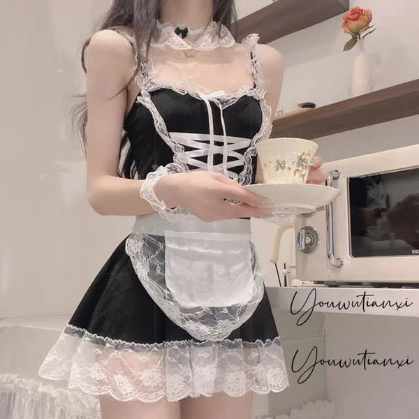 Maid Costume for Women - Sexy Lace Role Play Outfit with Ruffled Hem & Sheer Details