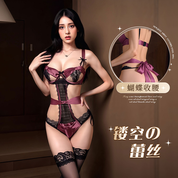 Seductive sheer mesh bodysuit set with floral lace and underwire support, perfect for small busts.