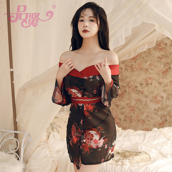 PinXian Sexy Off-Shoulder Kimono Sheer Open Cardigan Set - Japanese-Inspired Lingerie Outfit