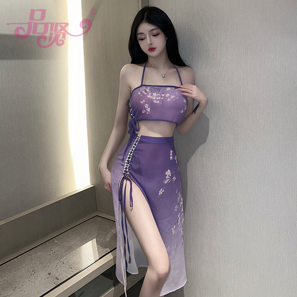 Pinxian Vintage Chinese-Inspired Lingerie Set for Women – Sheer Retro Hanfu Role Play Costume