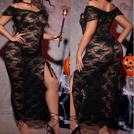 Sexy halloween maid costume for women - tempting lingerie dress outfit, flirty cosplay uniform with lace design and thigh-hig...