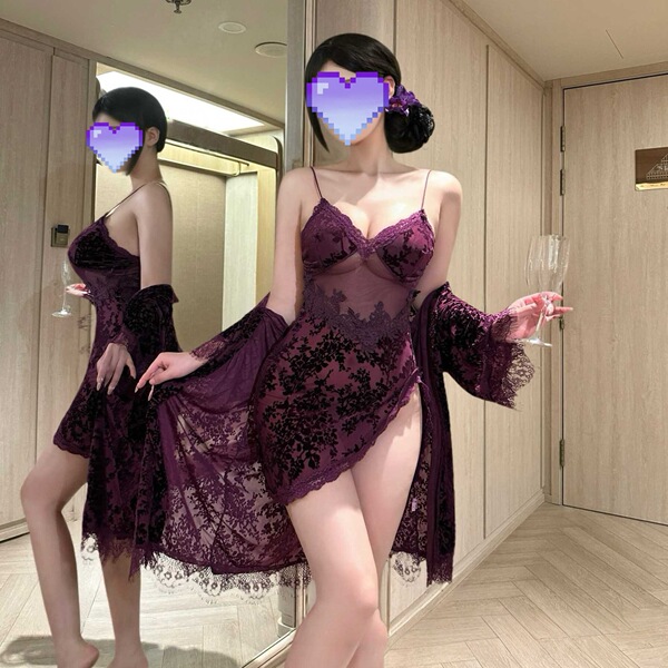 Plus Size Sexy Velvet Bralette Sleepwear - New Chinese Style Lace Sheer Cami Set with Floral Embroidery