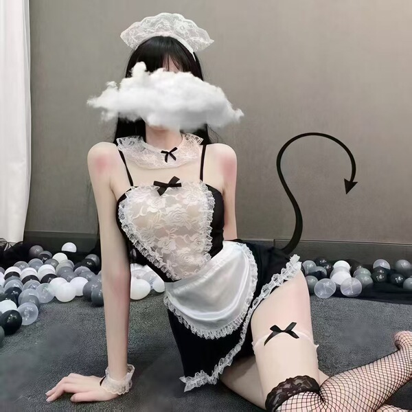 Pure & Seductive Lace Maid Costume - Sheer Sensual Sleepwear for Playful Intimacy