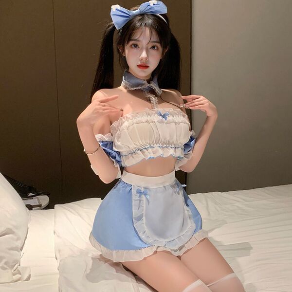Sexy cute maid costume set with no-remove design, perfect for small bust enhancement, ideal for sleepwear and playful outfits...