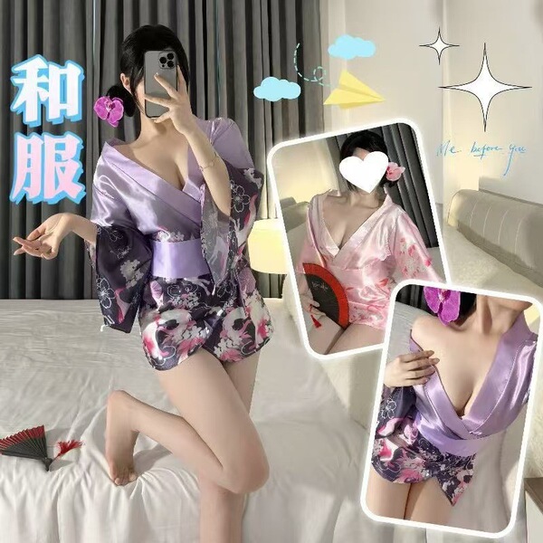 Qiaoduo Temptation Women's Sexy Deep V Lace Kimono Set - Anime-Inspired Japanese Uniform Outfit