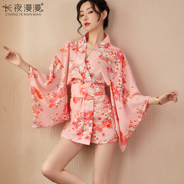 Retro Kimono Lace Lingerie Set - Sexy Sheer Sleeve Corset Costume for Women