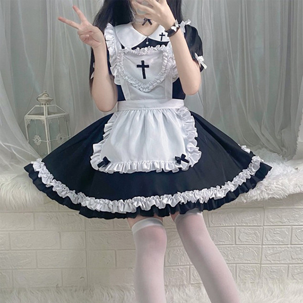 S5XL Japanese Maid Dress - Cute Anime Cosplay Costume for Women, Classic Short-Sleeve Maid Outfit