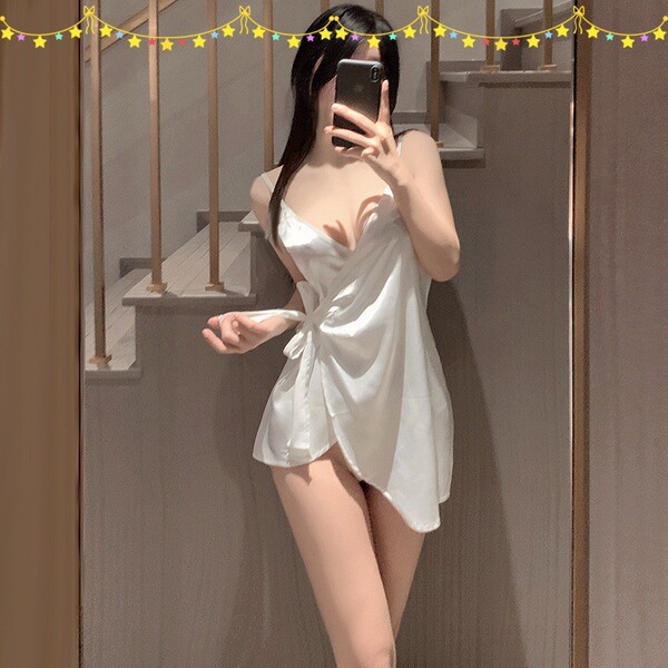 Seductive Ice-Silk Satin Slip Nightgown - Sexy Open-Front Lingerie Sleepwear for Women