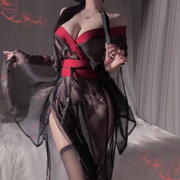 Elegant sensual hanfu lingerie set featuring ancient chinese style design, perfect for bedroom wear with intricate floral pat...