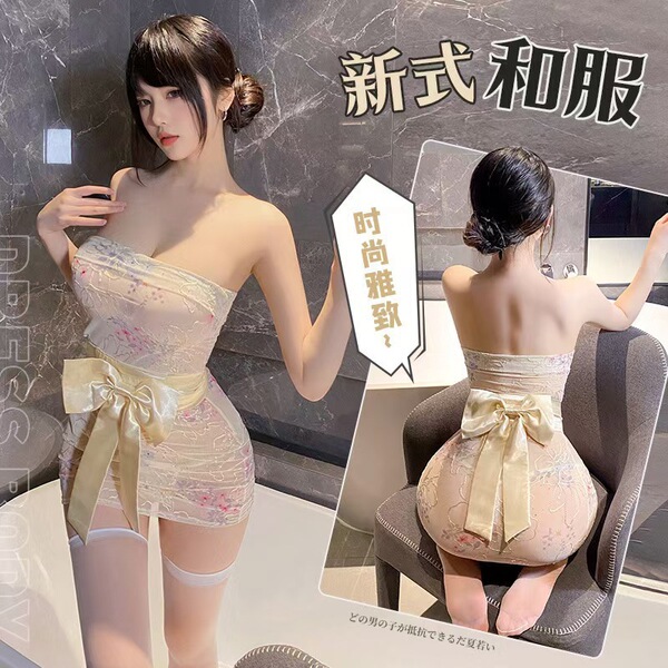 Sensual Kimono-Style Lace Bodysuit - Sheer Embroidered Strapless Outfit for Date Night