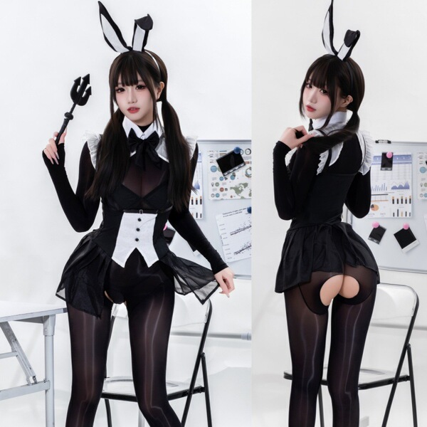 Sexy Bunny Costume for Women - Seductive Sheer Lace Bodysuit, Tight-Fit Playful Cosplay Outfit