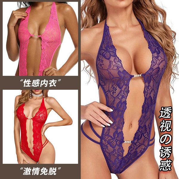 Sexy lace bodysuit for women in pink, red, and purple – pure temptation sleepwear with no-remove design for small bust.
