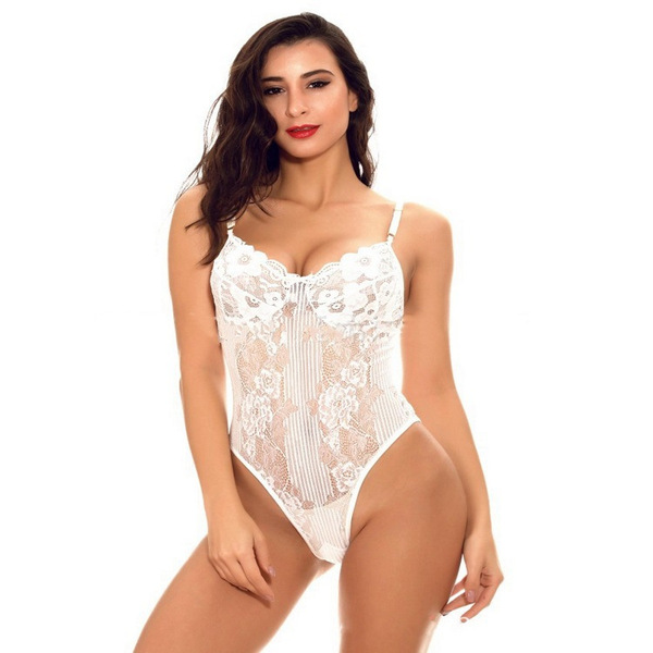 Sexy lace sheer bodysuit for women featuring adjustable straps and cut-out details, perfect for style thin shapewear and sl...