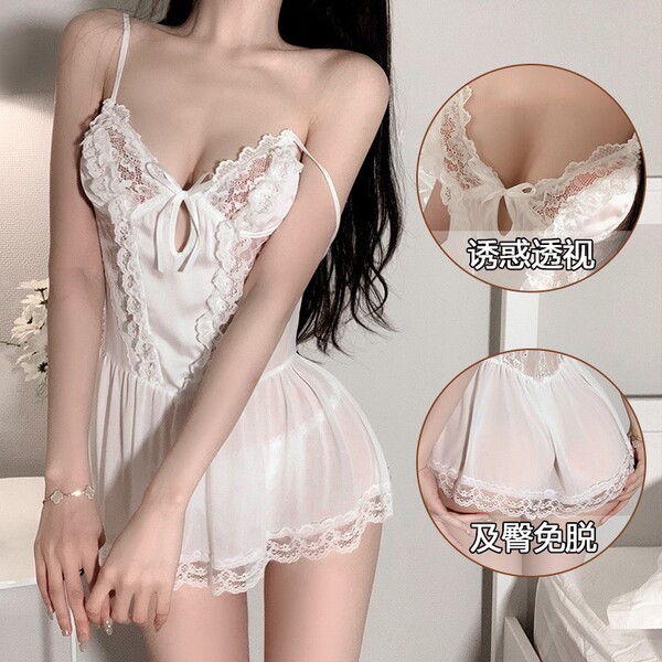 Sexy Lace Sheer Sleep Dress for Women – Sweet & Alluring Matching Loungewear Set