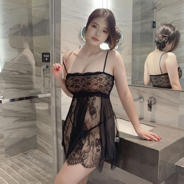 Sexy lace sleep dress for women, featuring lightweight sheer mesh design, perfect for lounging and vacation wear.