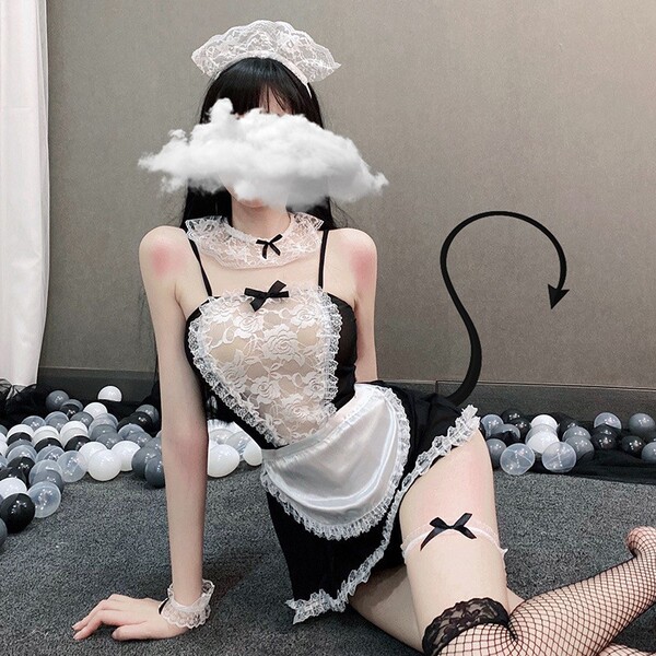 Sexy Maid Costume Set for Women - Seductive Lingerie Sleepwear Outfit with Ruffled Apron & Headband