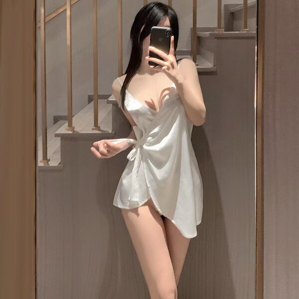 Sexy Satin Lace-Up Nightgown - V-Neck Ice Silk Summer Sleep Dress, Alluring Pure-Temptation Lingerie