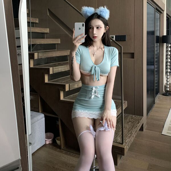 Sexy secretary costume set - split-style lingerie outfit with bodycon skirt & jk school uniform style
