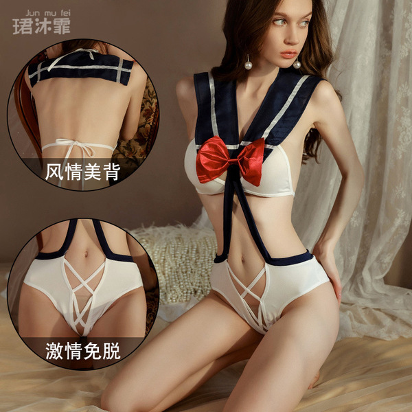 Sexy student uniform lingerie set - cute & alluring jk style bodysuit with sheer cut-outs, no-undress design