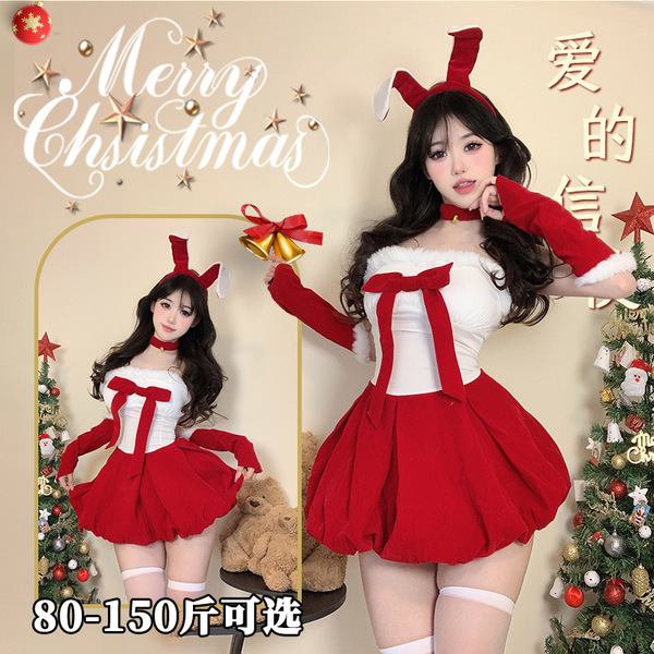 Sexy velvet christmas costume for women - red holiday lingerie set with dreamy new year role play outfit
